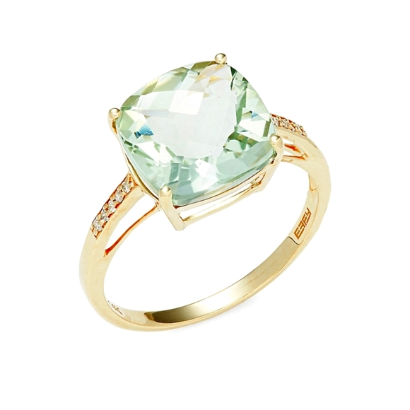 14kt yellow gold 5.2c green amethyst/diamond ring size 7 - Picture 2 of 8